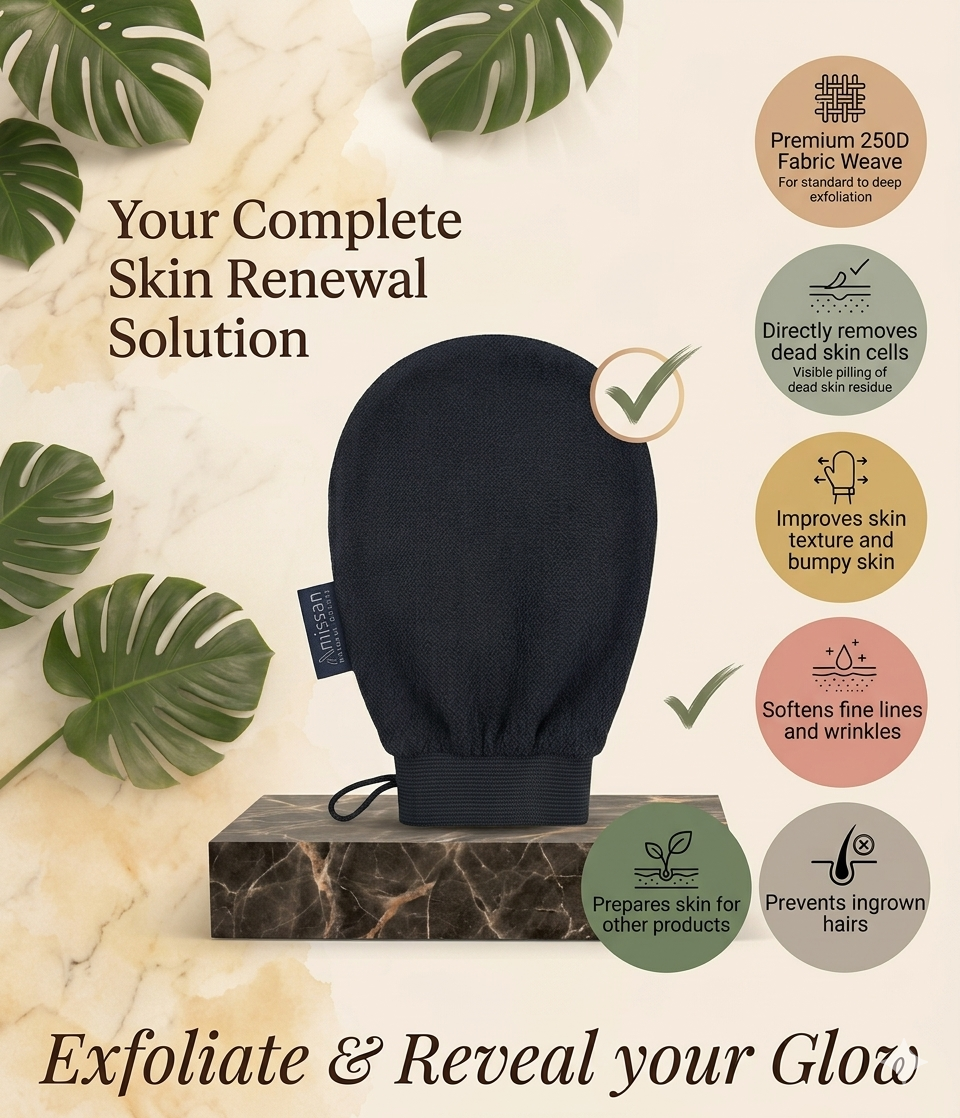 Moroccan Exfoliating Glove Kessa Mitt - 100% Viscose Body Scrubber for Dead Skin & Self-Tan Removal