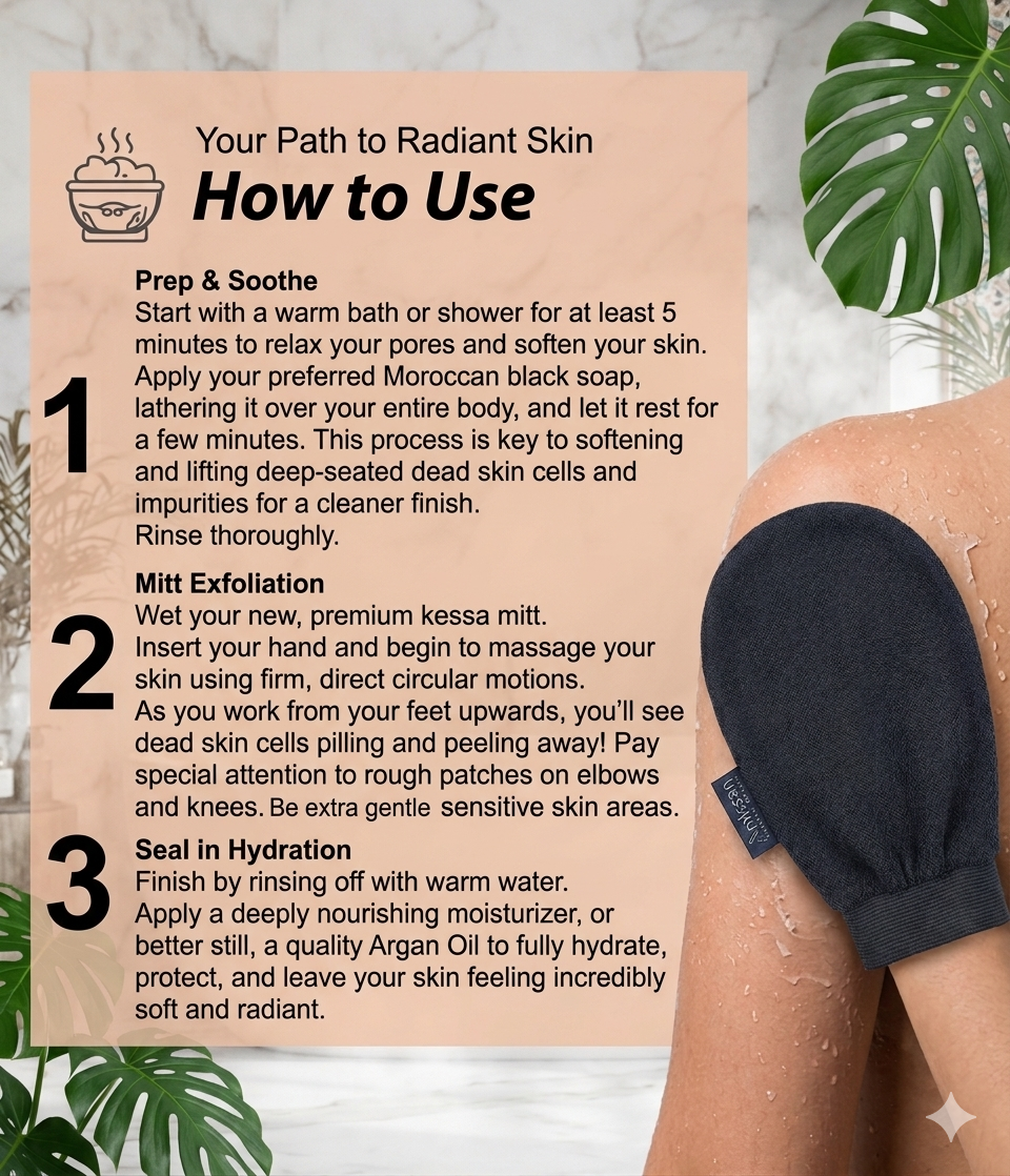 Moroccan Exfoliating Glove Kessa Mitt - 100% Viscose Body Scrubber for Dead Skin & Self-Tan Removal