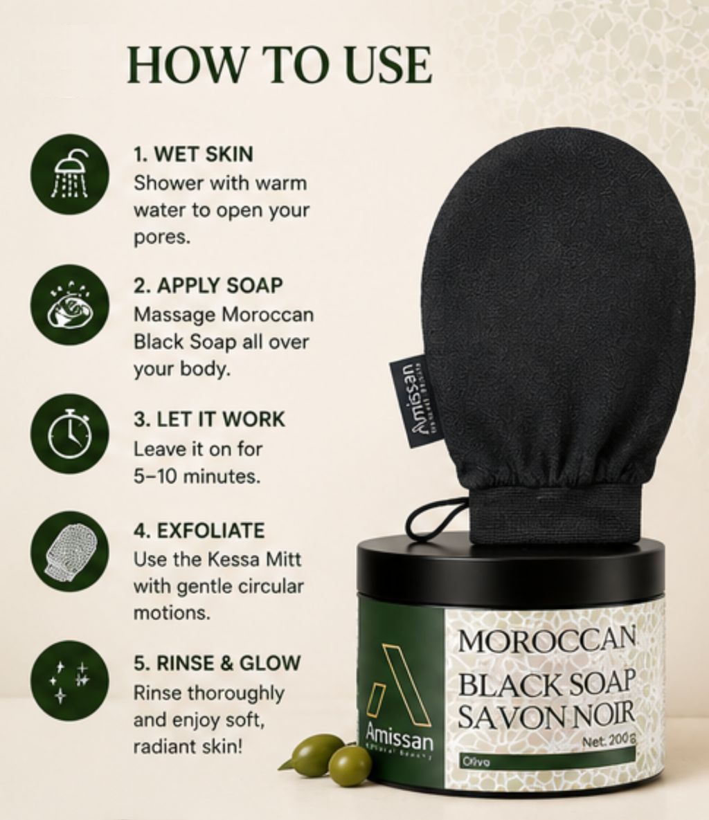Essential Exfoliation Ritual: Moroccan Black Soap & Kessa Mitt