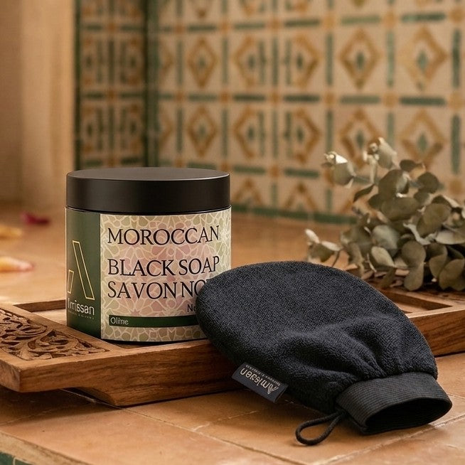 Essential Exfoliation Ritual: Moroccan Black Soap & Kessa Mitt